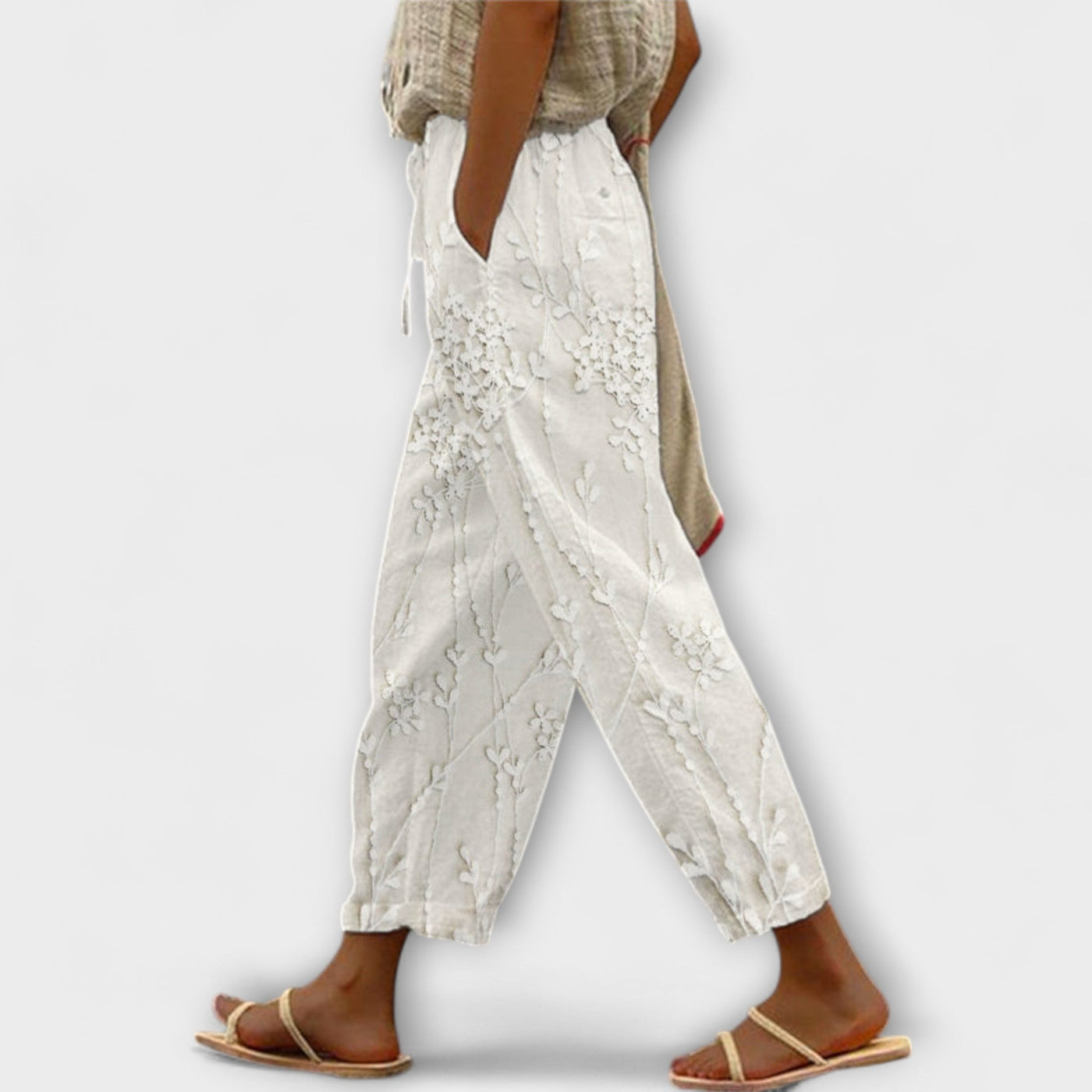 Zoey - Bedruckte Hose mit Weinlaub-Muster