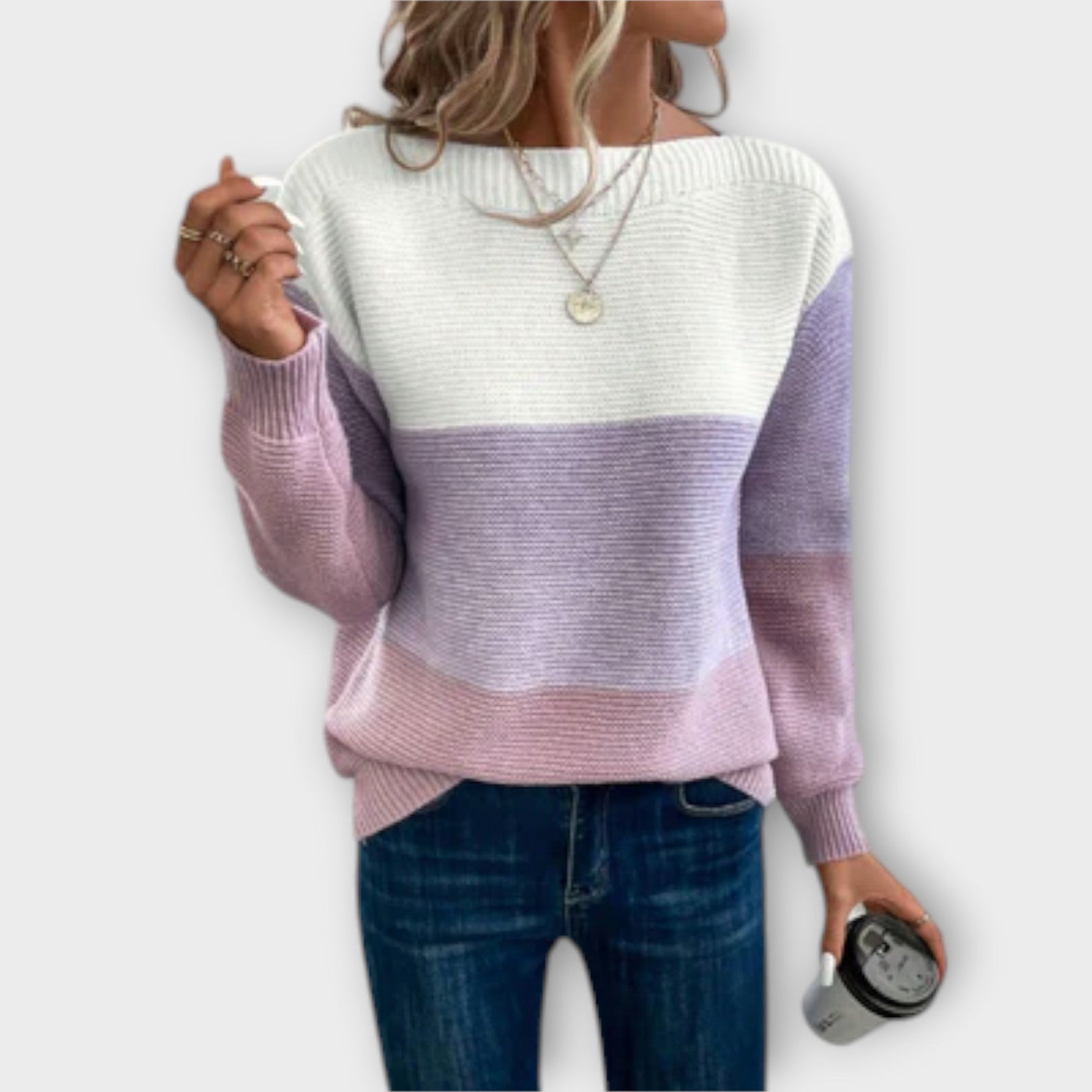 Aurora - Eleganter dreifarbiger Patchwork-Pullover