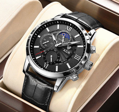 Luxus Quarz Uhr mit Lederarmband
