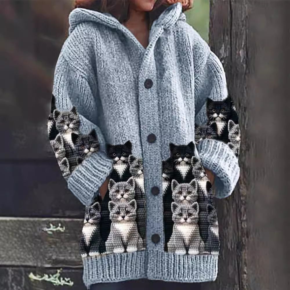 Jasmin - Gemütlicher Strick-Cardigan mit Katzenmotiv