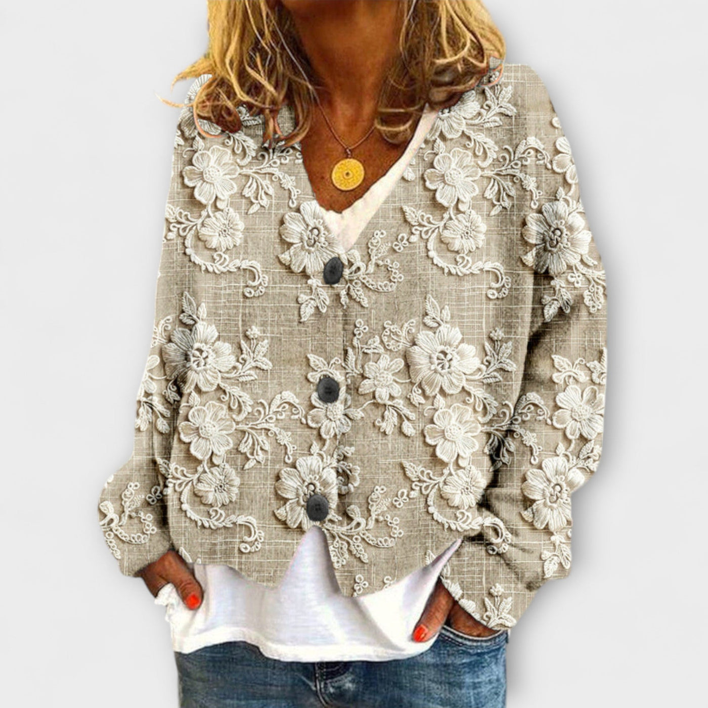 Stella - Floral gemusterte Strickjacke