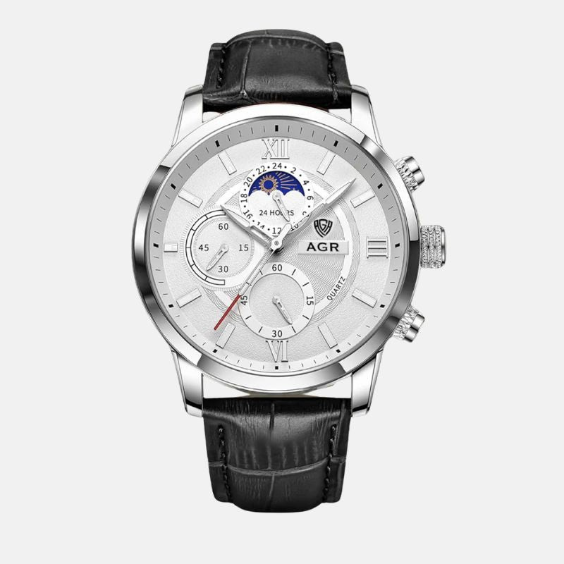 Luxus Quarz Uhr mit Lederarmband