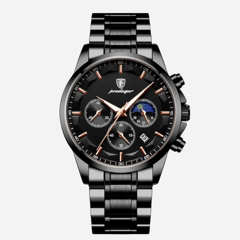 Luxus-Sportuhr für Herren mit Quarzwerk, Chronograph und Lederarmband