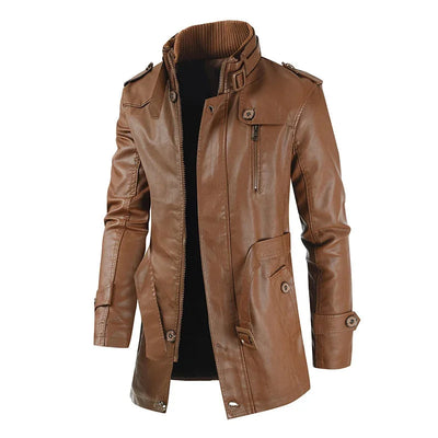 Elegante lange Lederbikerjacke