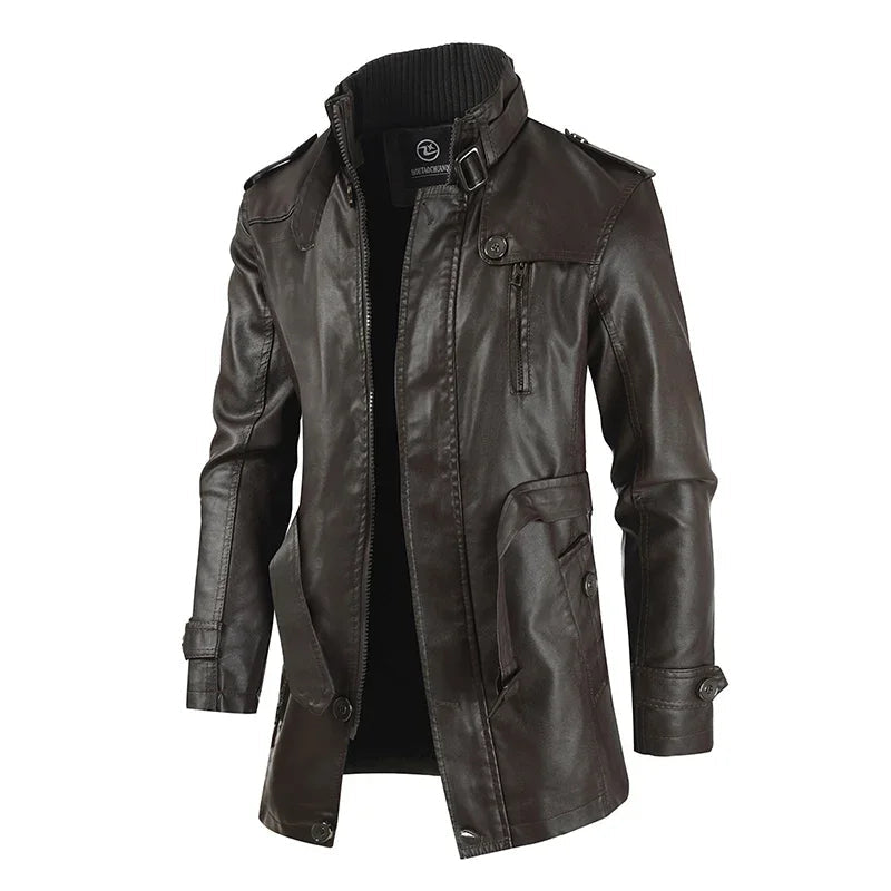 Elegante lange Lederbikerjacke