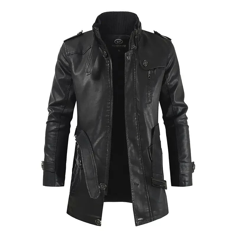Elegante lange Lederbikerjacke