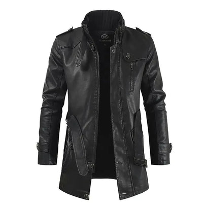Elegante lange Lederbikerjacke